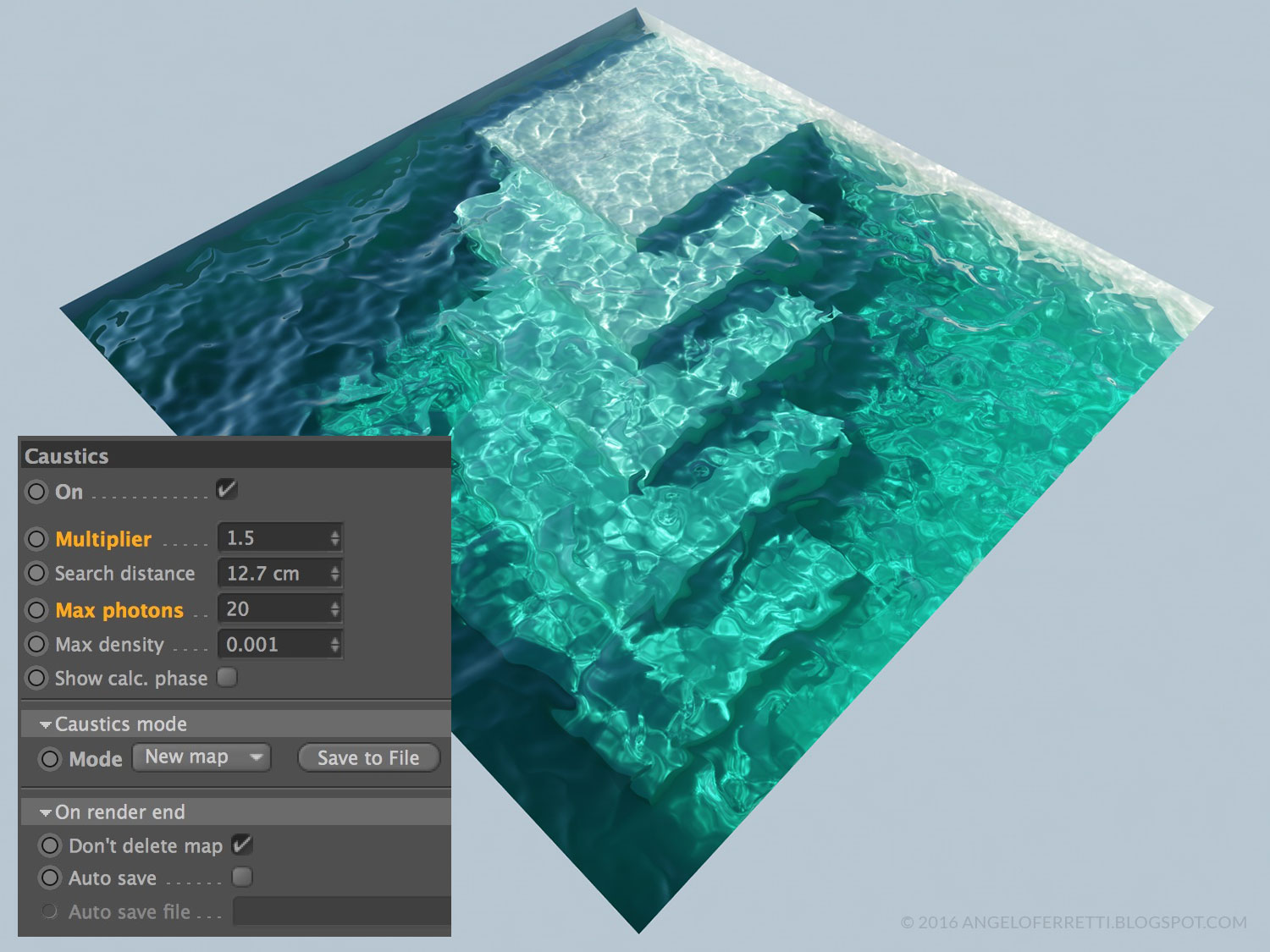 acqua e caustiche con Cinema 4D e Vray