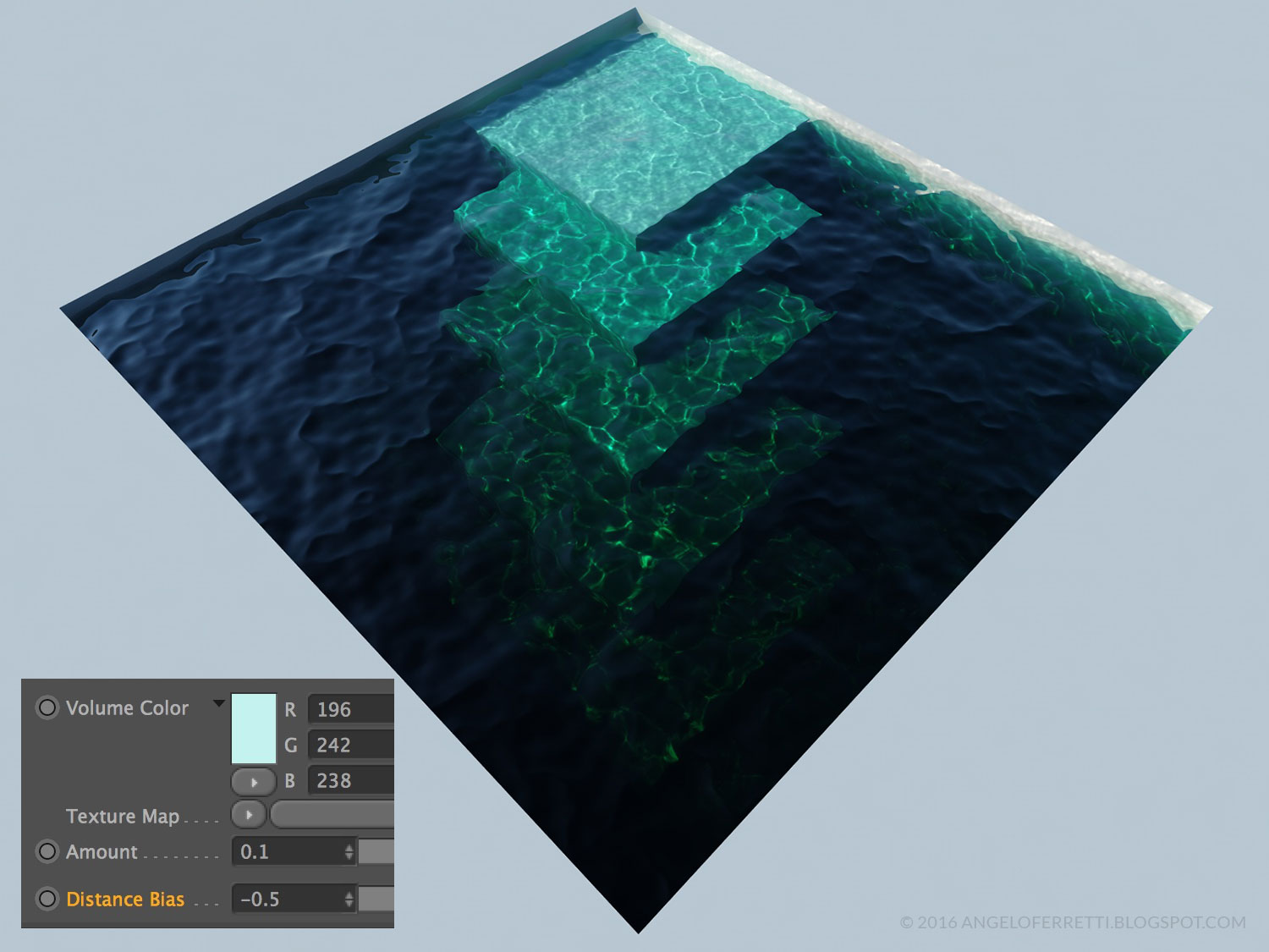 acqua e caustiche con Cinema 4D e Vray