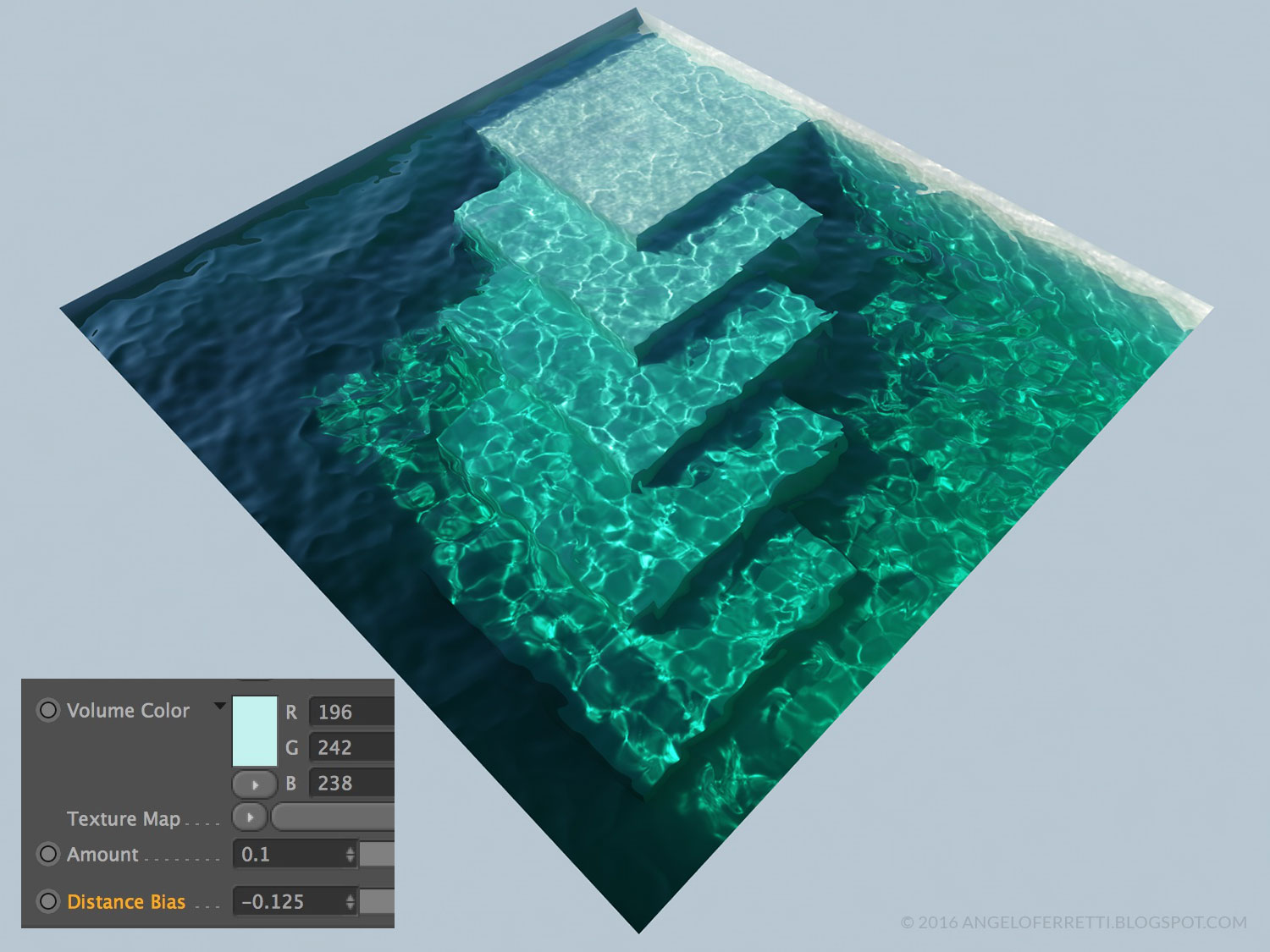 acqua e caustiche con Cinema 4D e Vray