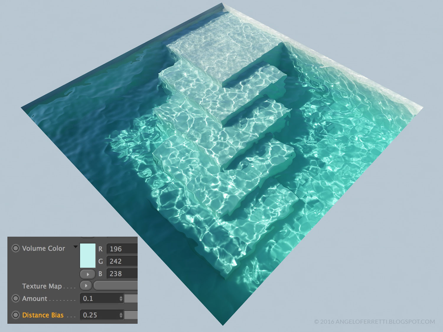 acqua e caustiche con Cinema 4D e Vray