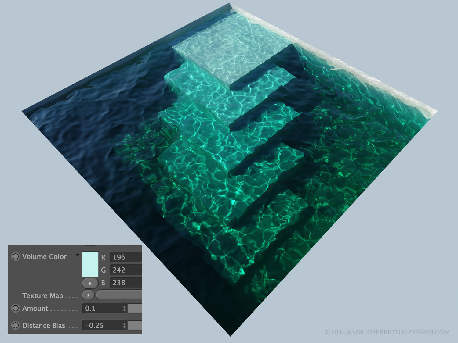 acqua e caustiche con Cinema 4D e Vray